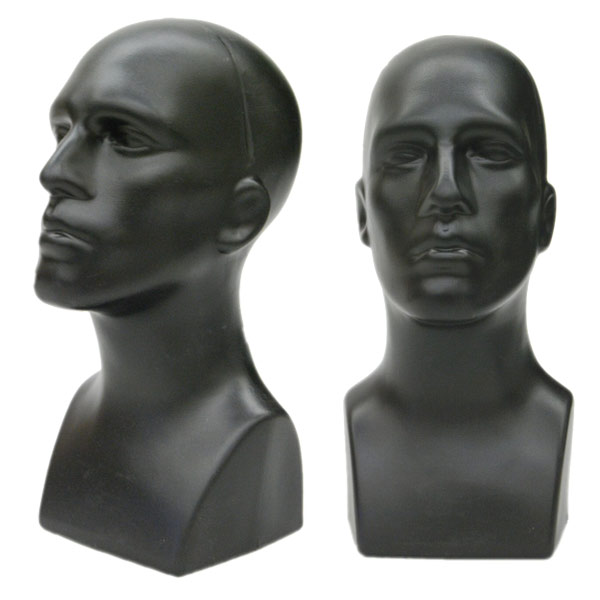 Plastic Black Adult Men's Mannequin Display Head With Facial Features and  Ears 2 Pack ERABLACK 